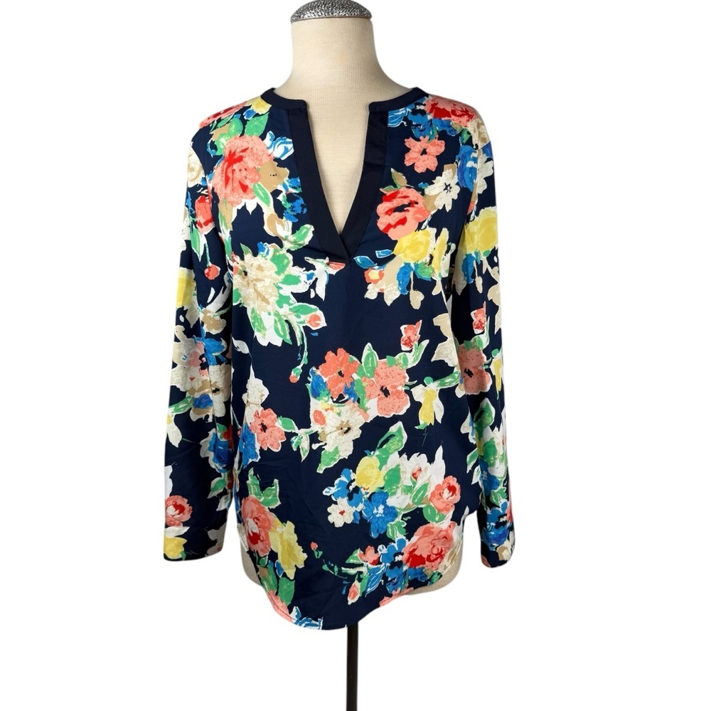 Lauren Ralph Lauren Floral V-Neck Long Sleeve Blouse M Multi Color